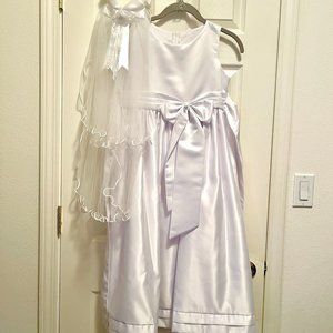 Flower Girl / First Communion Dress with Headpiece Veil size 12 KIKI USA
